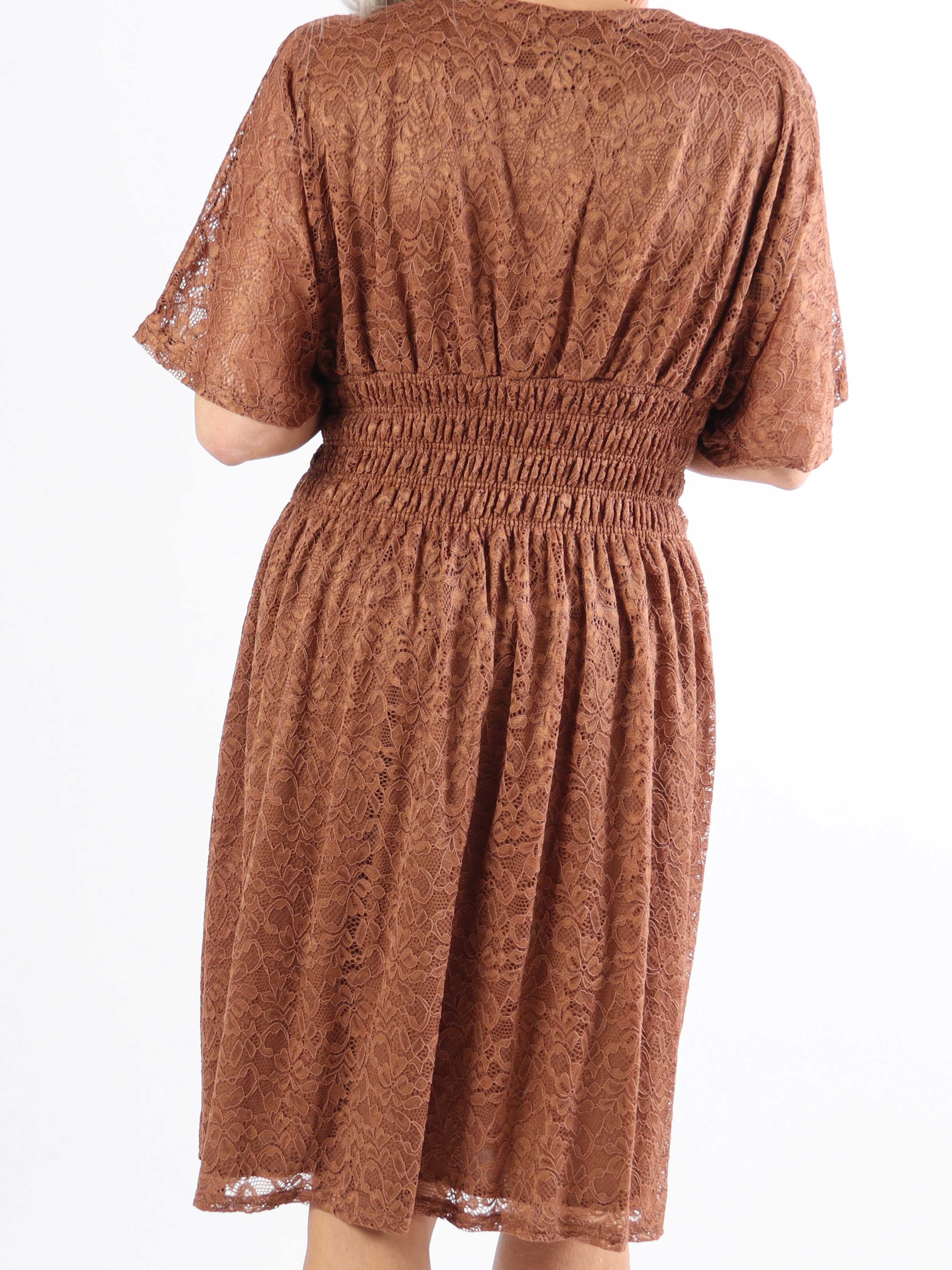 Pams Lace Short S/S - Kort plus size blondekjole med korte ærmer